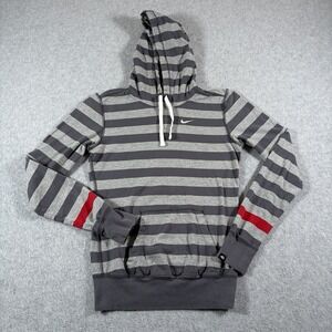 Nike Hoodie Women's XS Gray Striped Pullover Embroidered Swoosh Lightweight‎ Y2K